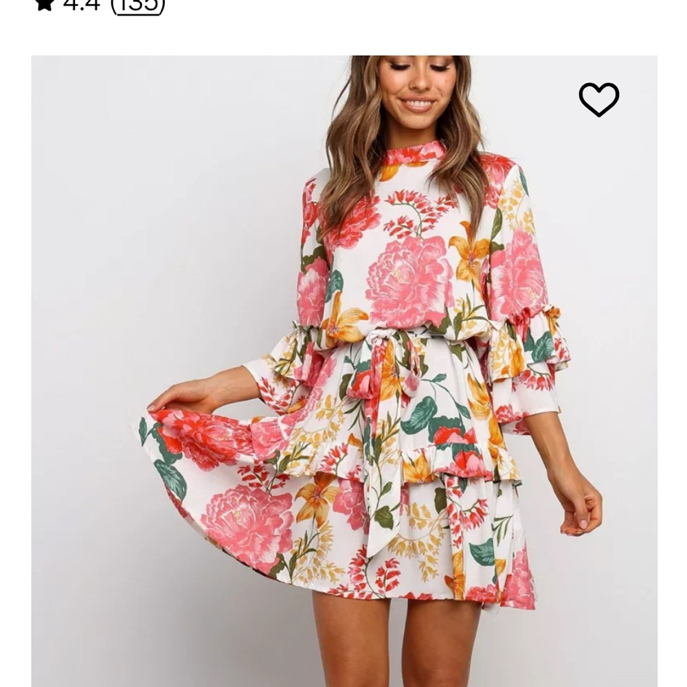 NWT Petal & Pup White Floral Tiered Ruffle Dress - Pink, Green, Yellow